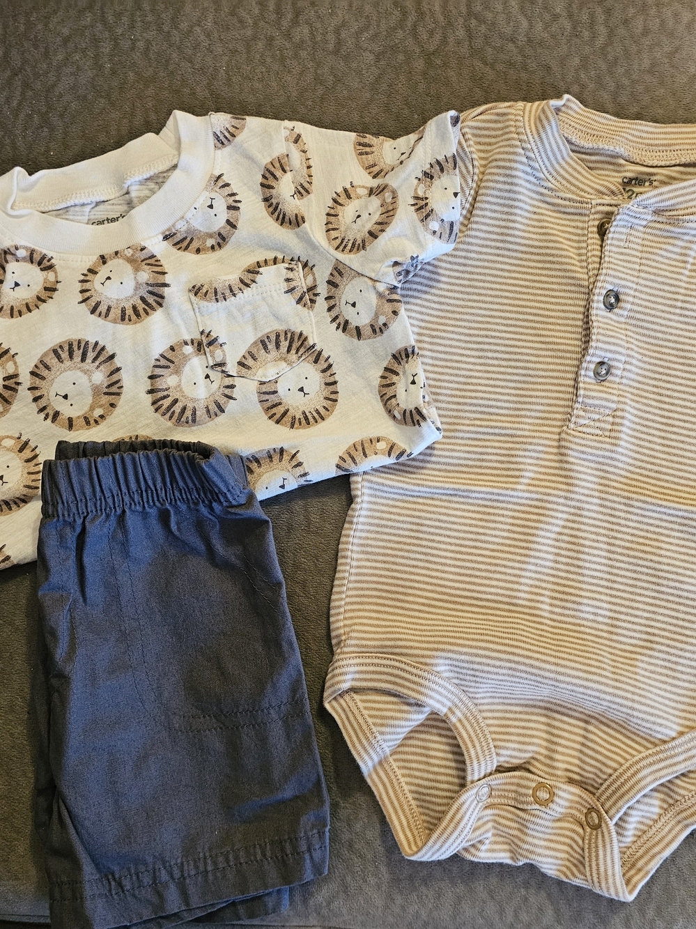 Carter's Tan & White Striped Henley Bodysuit